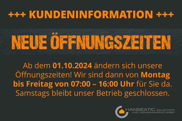 Änderung unserer Öffnungszeiten ab dem 01.10.2024