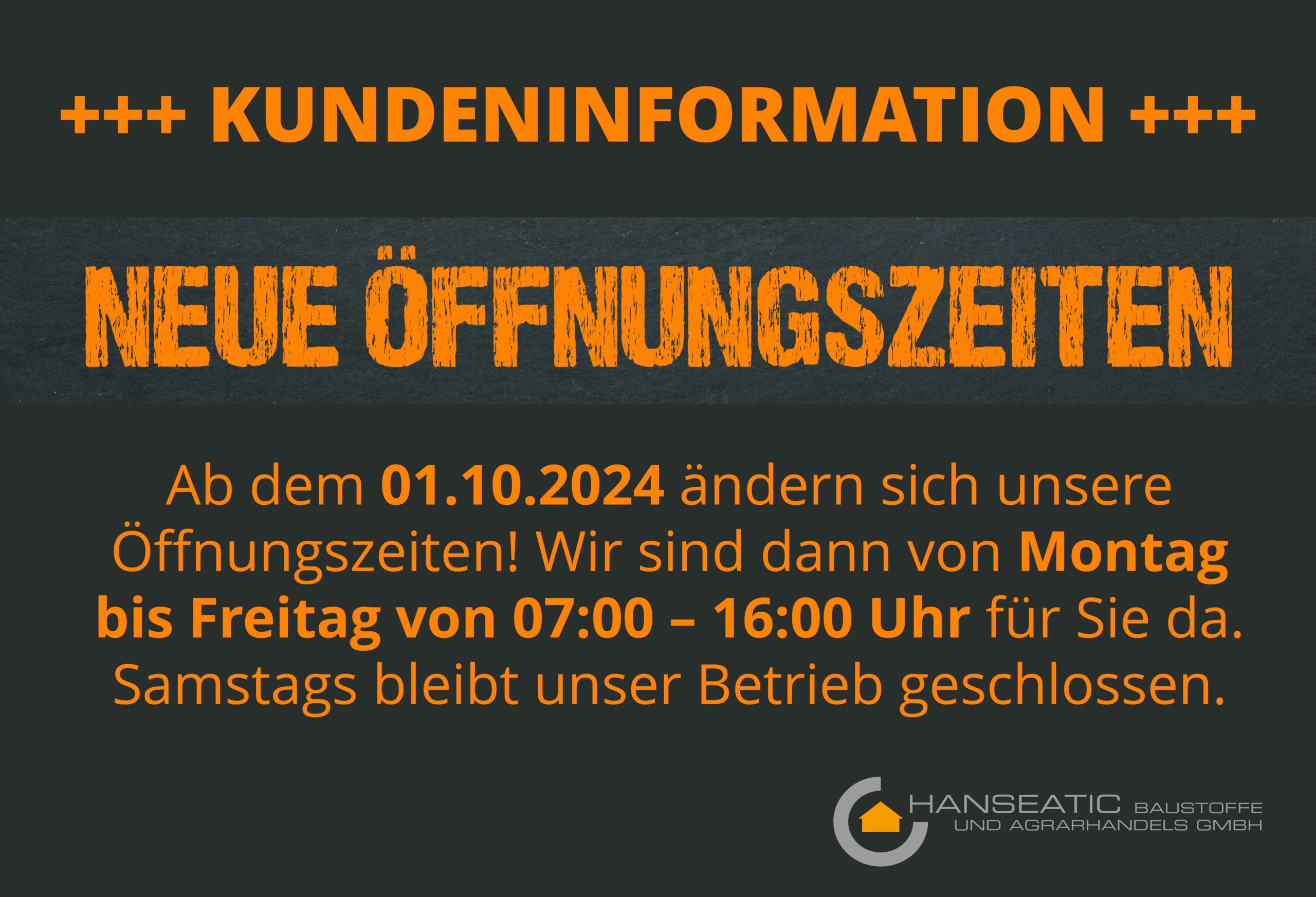 Änderung unserer Öffnungszeiten ab dem 01.10.2024